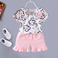 Summer 2024 New Children's Short-Sleeve Wrinkled Two-Piece Set for 0-3.5-Year-Old Girls, Sweet Set, Dropshipping One Piece