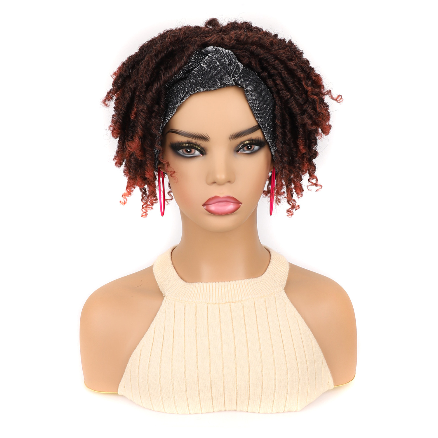 Syntetisk paryk Buet hoved Sort pandebånd parykcover_voghion.com