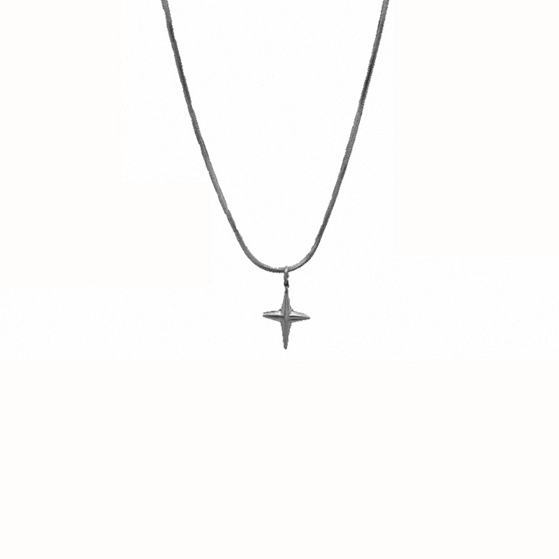 Men's Cross Necklace With Star Pendant And Snake Bone Chain_voghion.com
