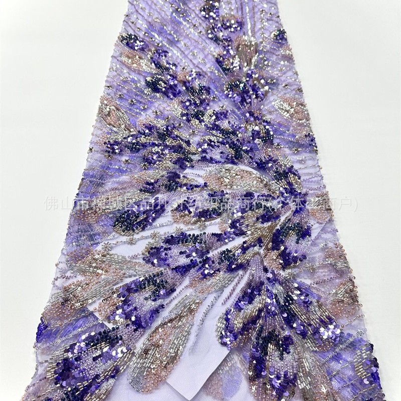 Peacock Lin bordado a mano perlas tela de malla brindis vestido de novia banquete de bodas madre vestido largo escenario tela de desfile