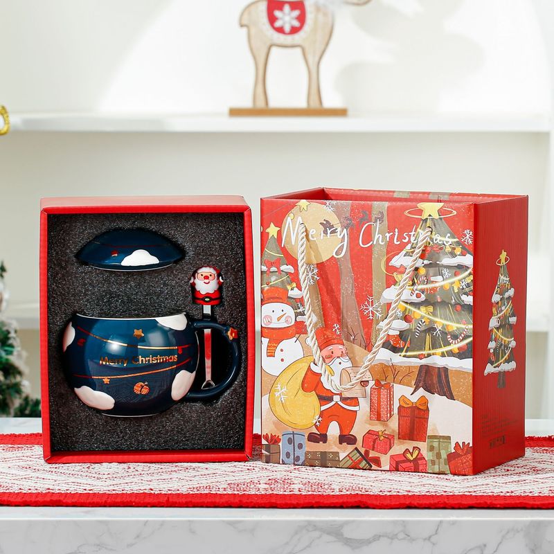 浮き彫り星クリスマス陶磁器カップ蓋付きクリスマスプレゼントマグカップギフトボックス女子祝日ギフトカップ|undefined