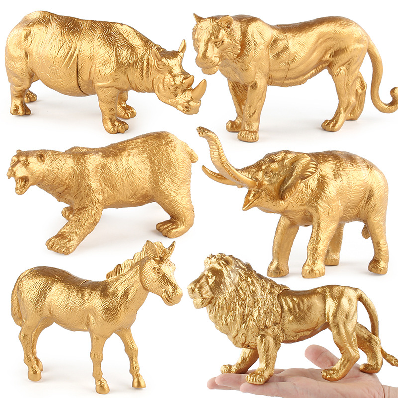 Transfronteriza nuevo oro animal serie decoración juguete simulación tigre león elefante rinoceronte modelo de escritorio estático