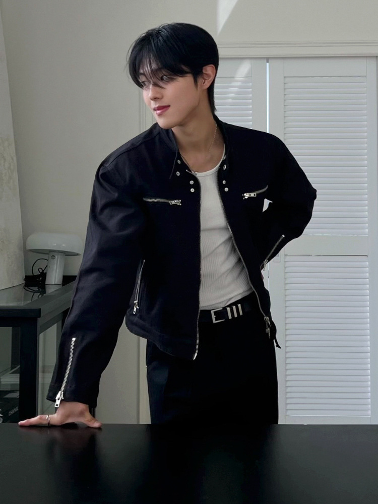 MYQ高級感ショート機能コート男性春のゆるいスタンドカラージャケット