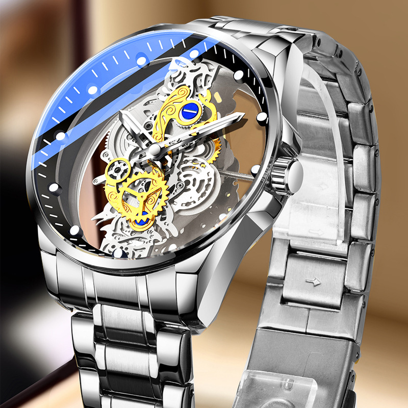 Doppelseitige transparente hohle vollautomatische mechanische Uhr Herrenuhr Herren wasserdichte leuchtende Quarzuhr Douyin neue grenzüberschreitende_voghion.com