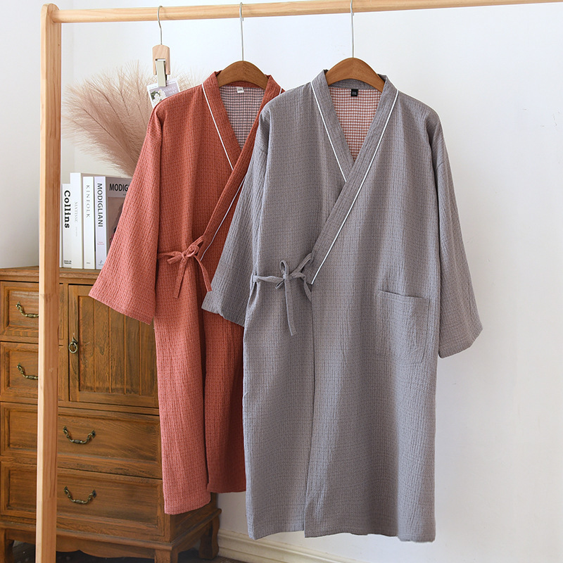 日系男女睡衣春夏季和服浴袍色织棉纱家居服日式汗蒸服睡袍家居服