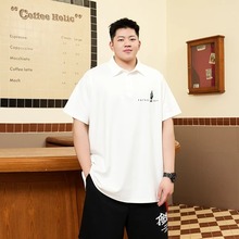 胖子卡通刺绣短袖polo衫宽松加肥加大潮牌大码男装凉感半袖保罗衫