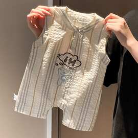 婴儿条纹夏装2025新款男宝宝背心连体衣超萌可爱百天哈衣图片色