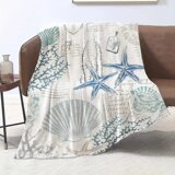 Современная морская тематическая крышка - одеяло - машинный фланелевой прибрежный принт с оболочками и кораллом