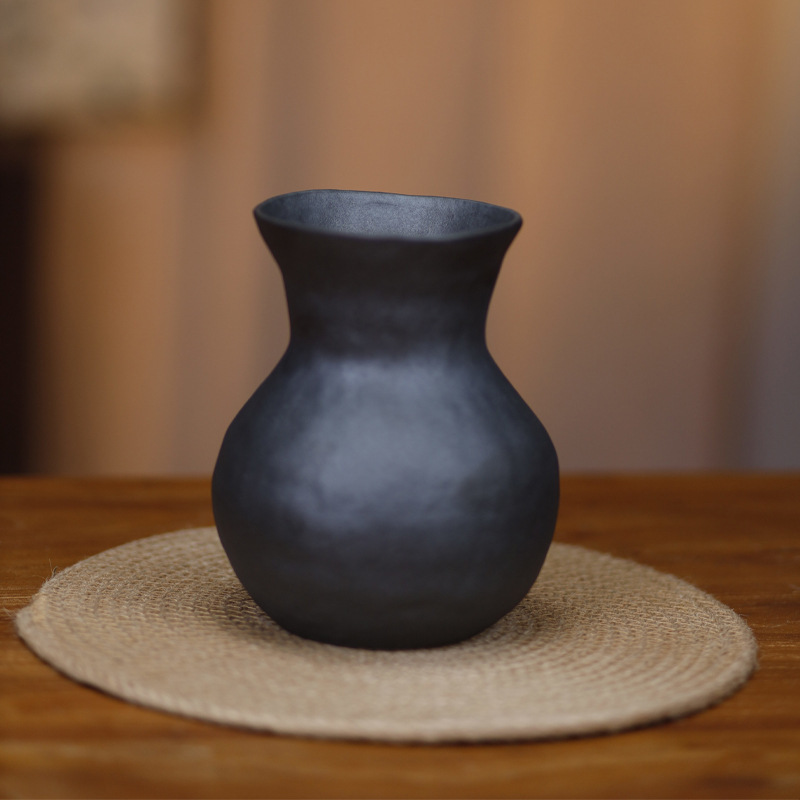 New Chinese-Style Handmade Coarse Pottery Vase, Zen-Inspired Retro Ceramic Flower Arrangement, Tea Table Hydroponic Dried Flower Arrangement, Craft Ornament