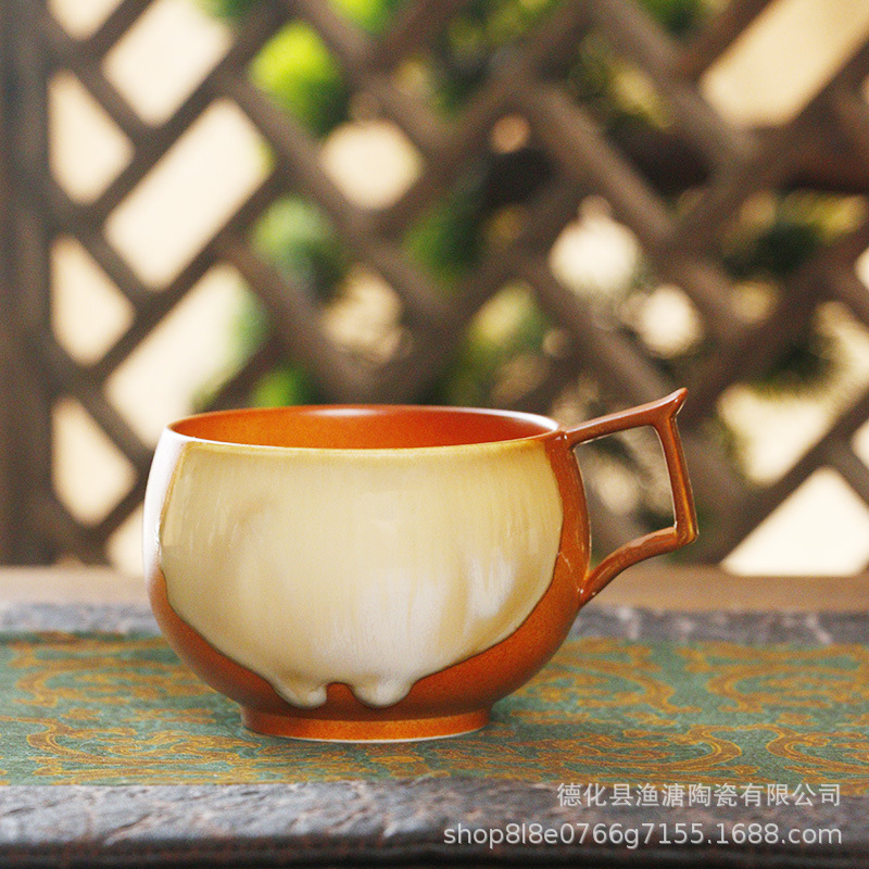 跨境专供仿古柴烧陶瓷咖啡杯粗陶茶盏家用文人茶室陶瓷窑变杯子|undefined