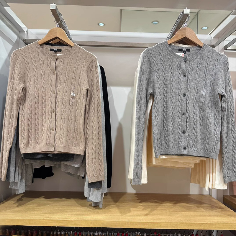 Women's Long-sleeved Sweater 2024 Autumn New All-match Flower Crewneck Cardigan Solid Color Long-sleeved Sweater 471612