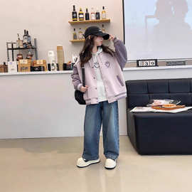 女童外套2025春秋新款韩版中大童百搭拼接笑脸棒球服开衫上衣外套