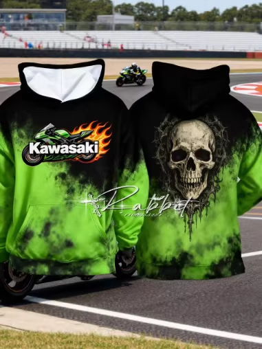 2026 New Kawasaki Racing Team Special Edition Retro Gothic Warm-Toned Cycling Hoodie Men's Motorcycle Sweatshirt