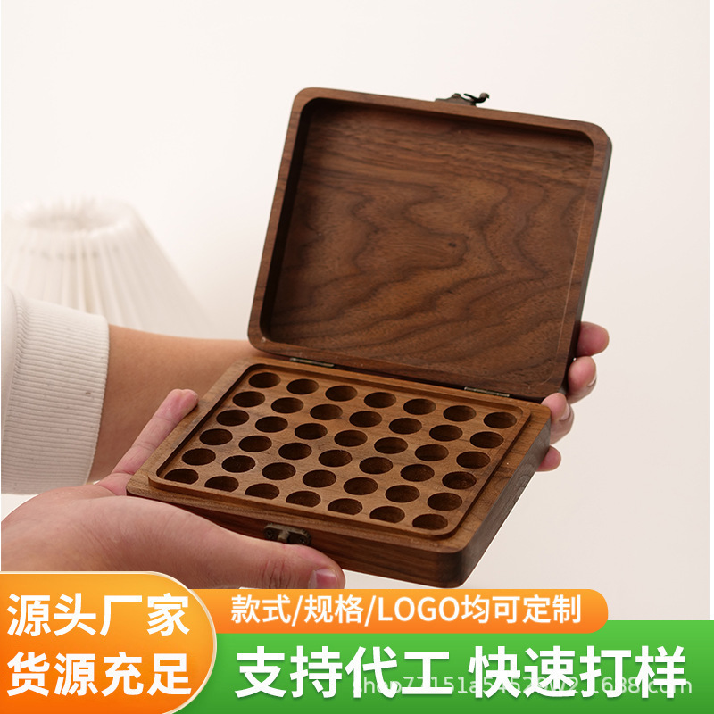 エッセンシャルオイル収納木箱フリップトップボトルマルチ仕様丸穴北米産ブラックウォールナットエッセンシャルオイル木箱|undefined