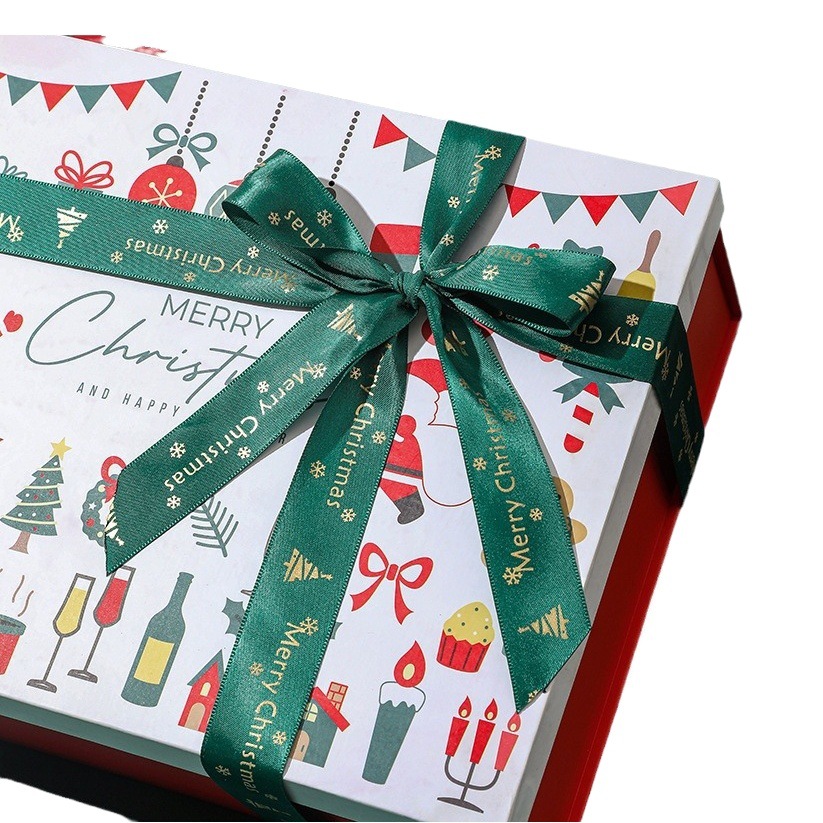 Caja de regalo de Navidad color rojo impresión Santa Claus tapa caja de regalo bufanda de Navidad guantes caja de embalaje image 1