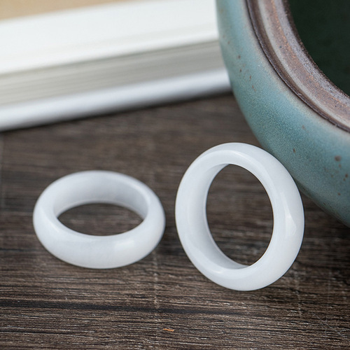 Xinjiang Hotan Jade White Jade Ring Women's Mutton Fat Jade White Jade Ring Men's and Women's Couple Ring Retro Jade Ring