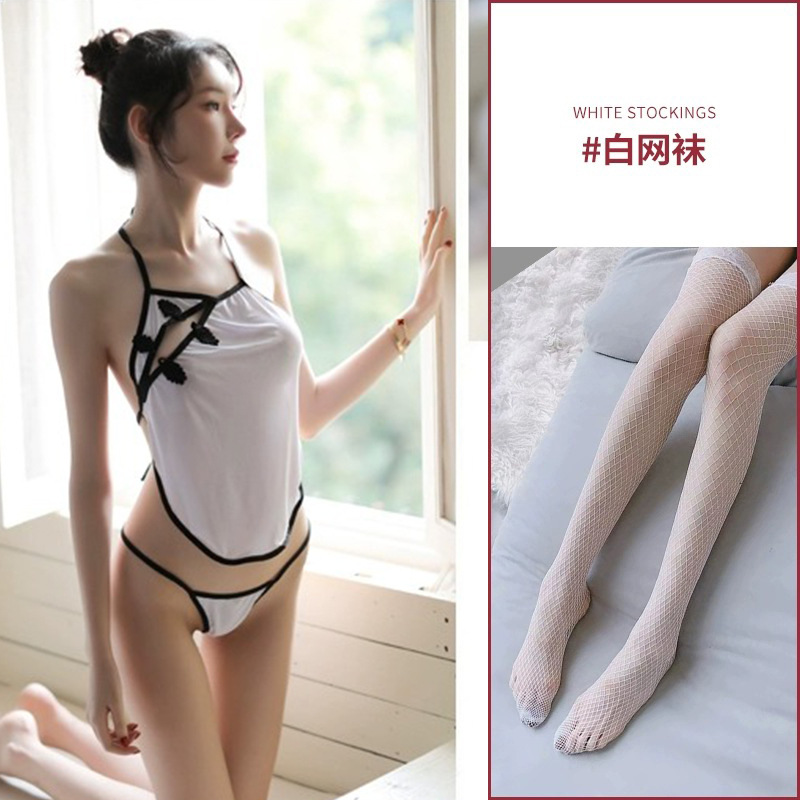 민속풍 흰색(복대+속옷) + 흰색 망사스타킹