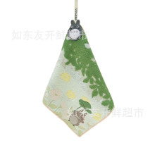 出口日本外贸日单毛巾批发棉刺绣卡通猫挂式挂绳擦手巾小方巾手帕