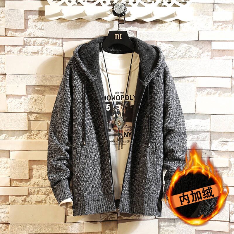Ropa de otoño e invierno suelta casual manga larga forrado de lana en stock suéter Abrigo con capucha moda Universidad más tamaño moda cardigan