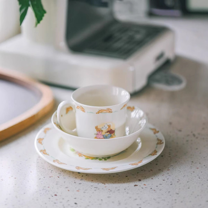 West Elephant Bonni Rabbit Ivory Porcelain Tableware Children's Dinner Plate Bowl Cup Three-piece Set