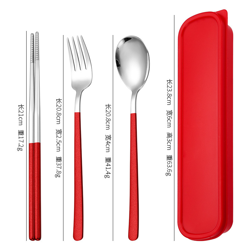 레드와 실버 스푼과 포크 젓가락 3 종 세트