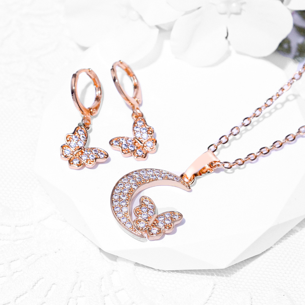 Europa y América de moda bronce incrustado gran pendientes de zircon collar conjunto de joyería pendientes de mujer colgante hermosa joyería transfronteriza