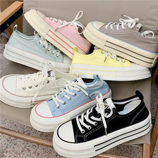 2024 Spring and Summer New Breathable Platform Canvas Shoes Women's Korean-style Fashion All-match White Shoes Niche Board Shoes