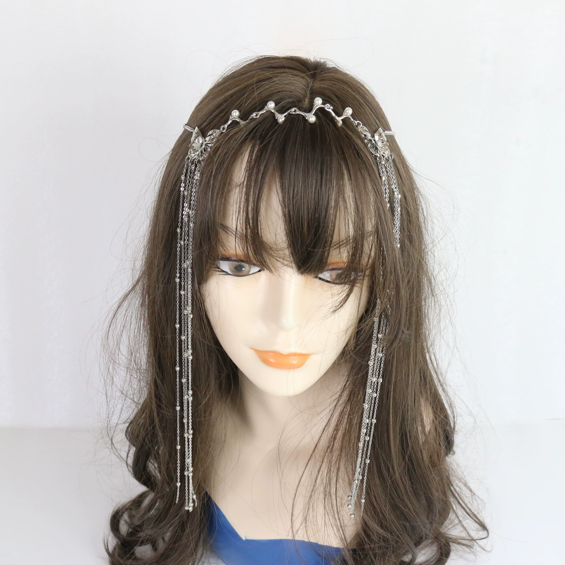 Экзотический стиль Винтаж ручной работы жемчуг кисточка пояс для волос занавеска гарнитура кулон для бровей ханьфу Бабочка Антикварные аксессуары для волос головная цепь