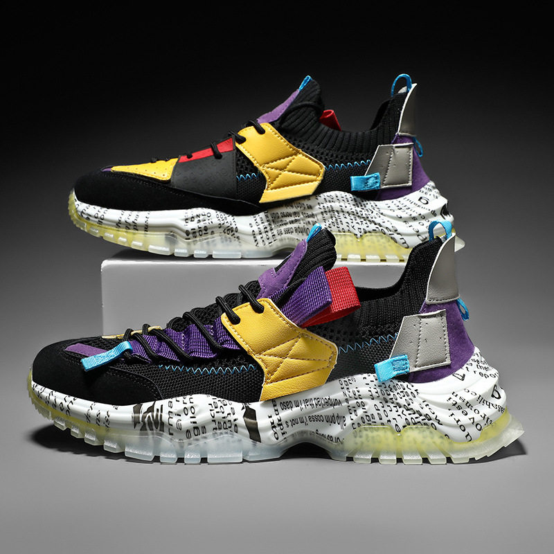 Giày sneaker nam cổ thấp đế dày tăng chiều cao, thân lưới thoáng khí, buộc dây, phong cách thường ngày — Màu be, Màu trắng, Màu đen