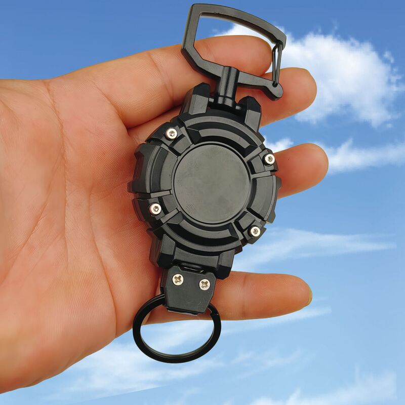 New cross-border model: retractable heavy-duty black square metal buckle badge reel keychain, in stock