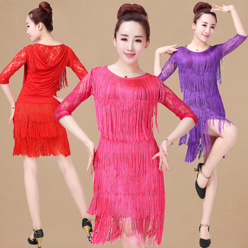 Yimeng Latin dance clothing for adult women spring new hollow lace top hip-covering tassel Latin skirt practice clothes