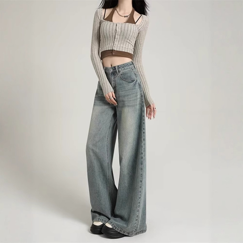 Vintage A-Line Wide-Leg Jeans for Women, 2026 Summer New Style, Pear-Shaped Loose Fit, Bf Lazy Style, Straight-Leg Wide Pants Vintage A-Line Wide-Leg Jeans for Women, 2026 Summer New Style, Pear-Shaped Loose Fit, Bf Lazy Style, Straight-Leg Wide Pants