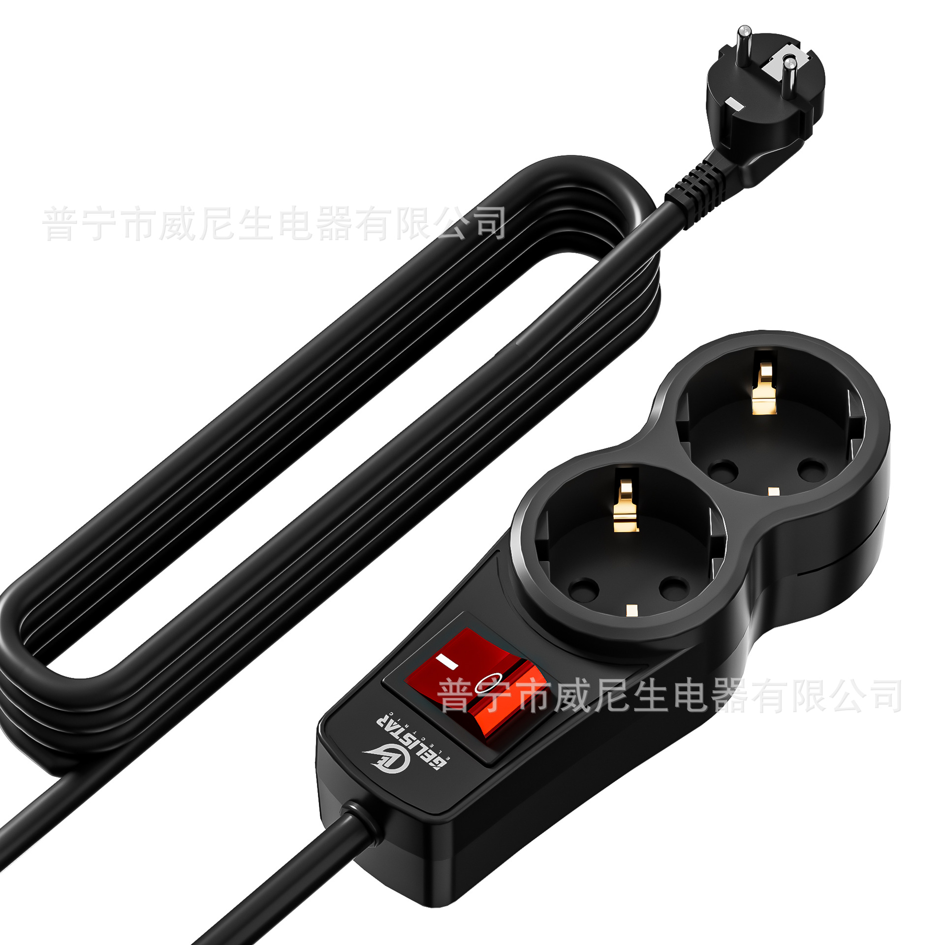 工厂直销黑色高品质的欧洲标准扩展插座2位带欧盟CE ROHS认证