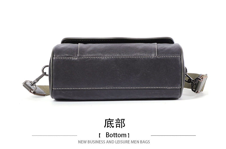 Túi đeo chéo nam da bò thật thuộc da thực vật, túi nhỏ đeo vai cá tính 29×11×17 cm — Dây đeo vai màu đen, Dây đeo vai đơn màu xanh lá cây, Dây đeo vai màu đen và xanh lá cây chi tiết 15