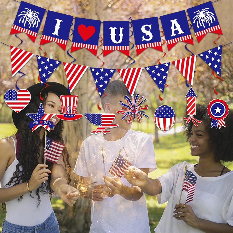 Nuevo estilo transfronterizo de la fiesta del Día de la Independencia de EE. UU. Decoración de la bandera colgante en espiral juego 4th of July decoración