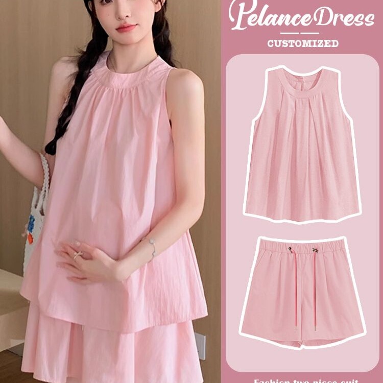 Maternity Set Summer 2026 New French Style Cute Petite Sleeveless Tank Top Babydoll Shirt Shorts Two-Piece Thin Set Maternity Set Summer 2026 New French Style Cute Petite Sleeveless Tank Top Babydoll Shirt Shorts Two-Piece Thin Set