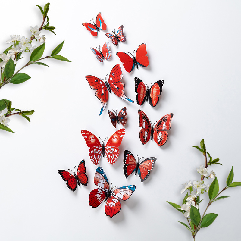 Etiqueta engomada de pared tridimensional 3D simulación mariposa pvc plástico color mariposa imán imán refrigerador decoración del hogar de alta calidad