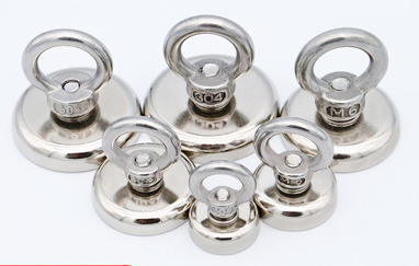 强磁强力打捞磁铁挂钩钕铁硼强力吸铁石带孔大吸盘圆形吊环强磁铁