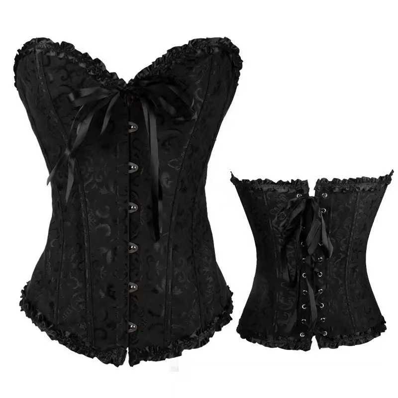 Strapless Fishbone Corset Top with Pleated Lace, Tummy-Control Bridal Shapewear, Black Mesh Skirt — detail image 5