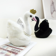 Cross-border simulation couple pearl crown swan plush toy, noble black swan plush home decoration