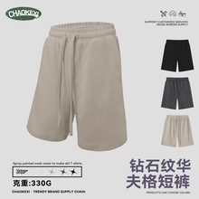 男装2025新品高档透气钻石纹华夫格松紧腰轻薄短裤休闲潮流五分裤