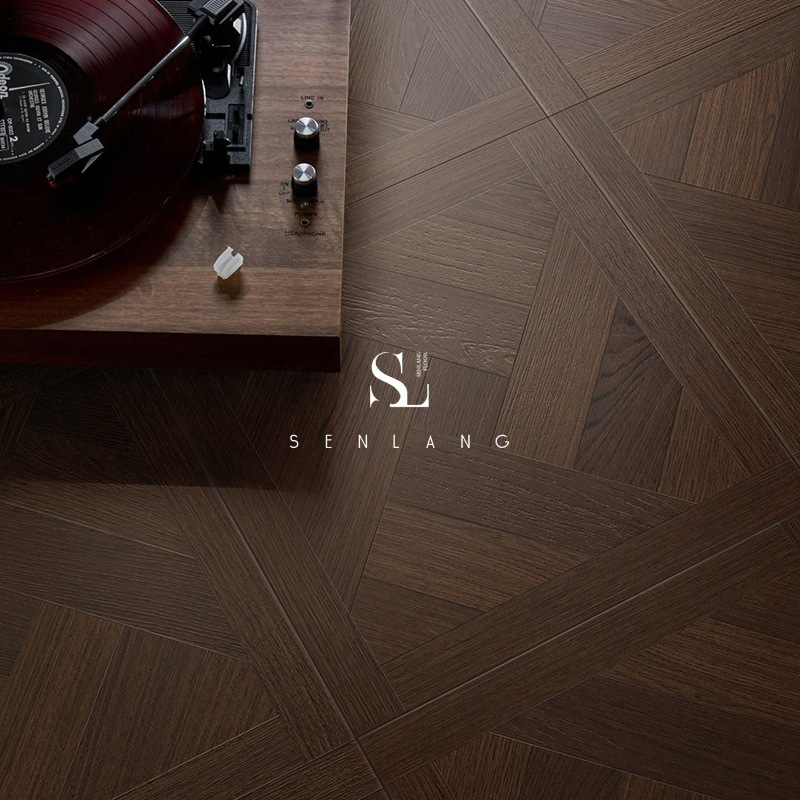 French-Style Herringbone Laminate Flooring for Home Use, Self-Installation, Black Walnut Color, Parquet Flooring for Guesthouses, Direct Sales from the Manufacturer