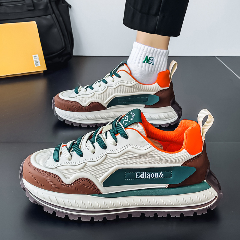 Zapatos de hombre de red de estaciones europeas, zapatos deportivos casuales de alta gama de primavera, transmisión en vivo de fondo grueso para estudiantes de todo fósforo, zapatos de papá