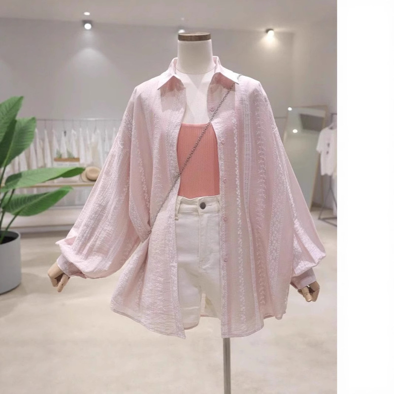 French Summer Lightweight Breathable Air-Conditioned Shirt Women's Shirt Summer Versatile Loose Slimming Outer Long-Sleeved Sun Protection Shirt
