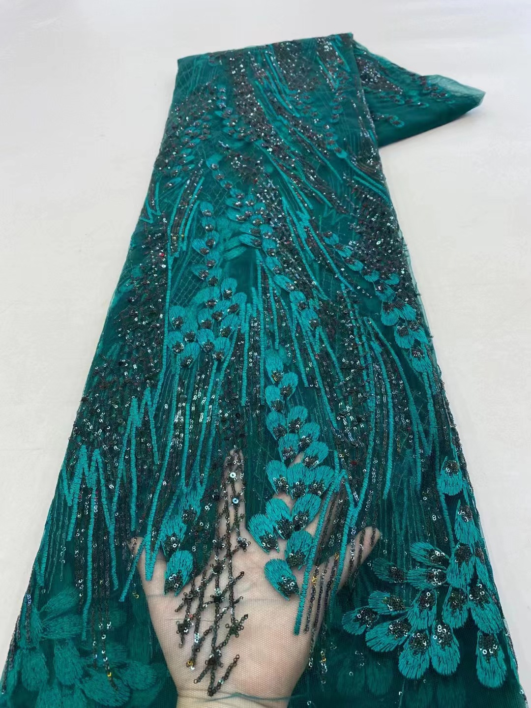 Nueva gama alta de encaje bordado de lentejuelas de encaje de malla de tela cheongsam vestido de ropa de tela JX3003 image 8