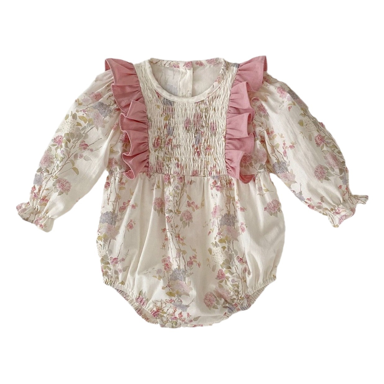 INS primavera nuevo estilo bebé niña francés floral de manga larga vaina ropa estilo occidental bebé hermana ropa niña vestido