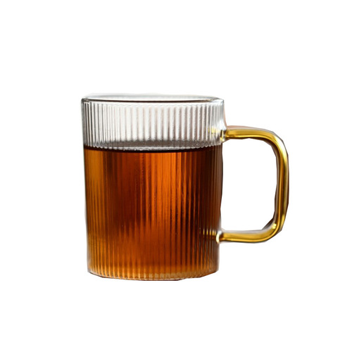 Japanese-handled glass water cup, high-quality creative vertical pattern glass breakfast cup, simple milk, juice, beer cup