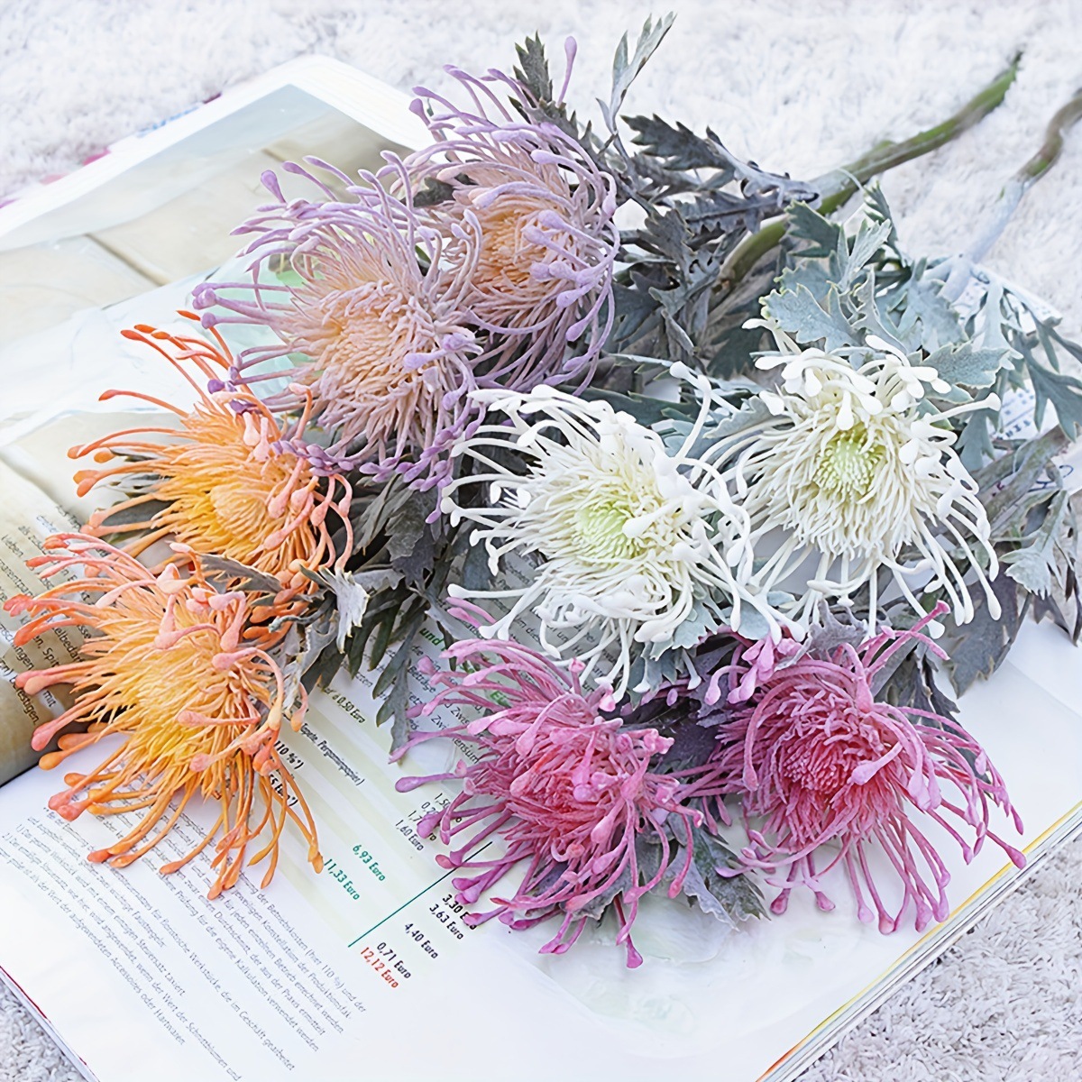 Simulation chrysanthemum flower head 2 head hair planting crab claw chrysanthemum needle pad wind wheel flower silk flower artificial bouquet photography wedding fake flower