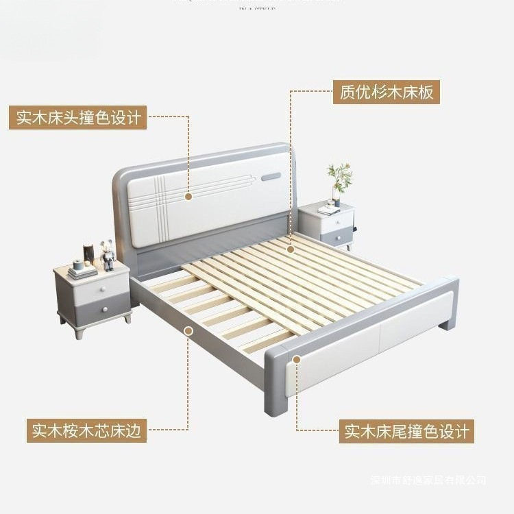 欧式简约实木双人床主卧大床现代简约儿童床北欧现代简约床婚床|undefined