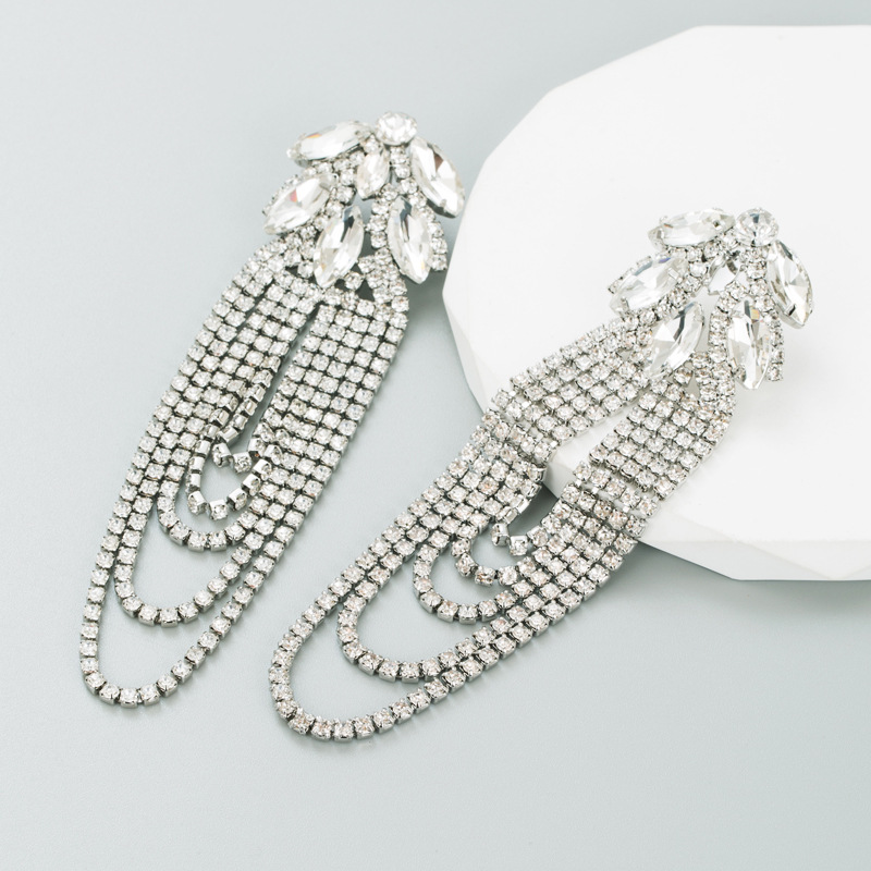 Elegant Water Droplets Tassel Alloy Rhinestone Glass Womenu0027S Drop Earrings 1 Pair